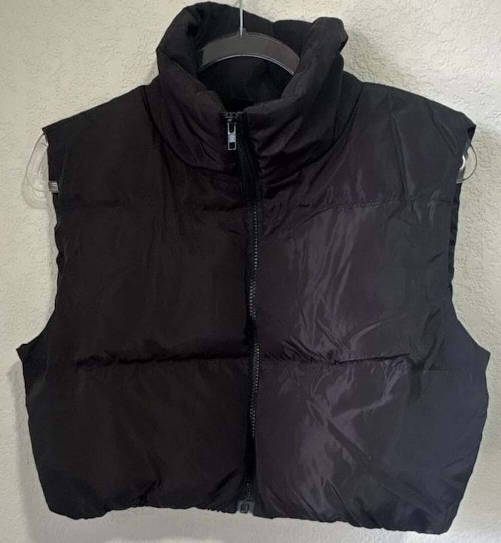 SHEIN Women's Padded Vest High Stand Collar Lightweight Zip Crop Jacket Puffer V